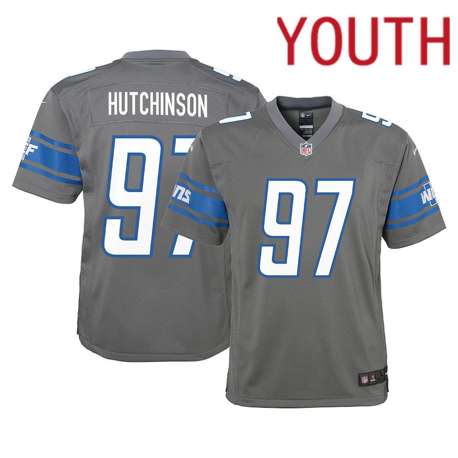 Youth Detroit Lions #97 Aidan Hutchinson Nike Gray Team Game NFL Jersey->youth nfl jersey->Youth Jersey
